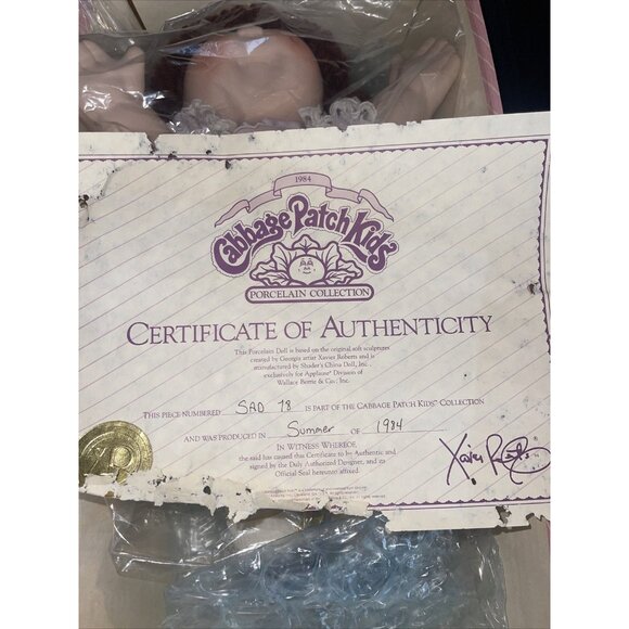 Cabbage Patch Kids Porcelain Collection Doll With Dress & Certificate Of Authent - Picture 5 of 16